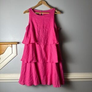 Vintage Sara Jane Linen Pink Tiered Sleeveless Dress
